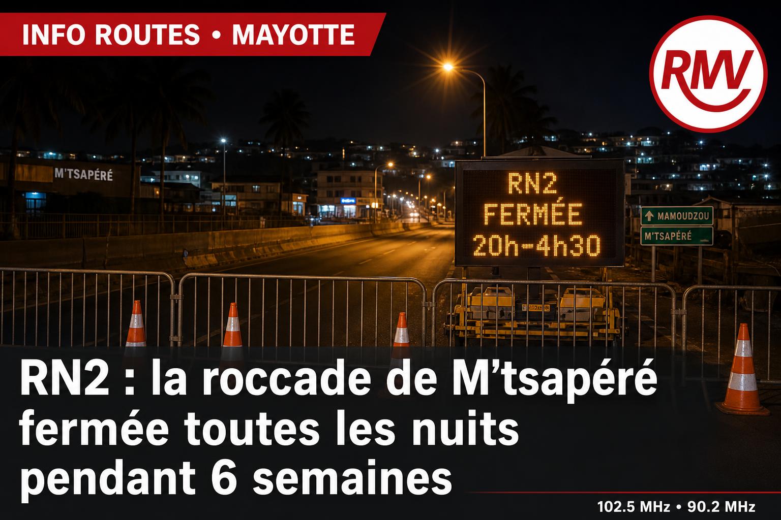 RN2 à M'tsapéré : la rocade fermée toutes les nuits pendant six semaines — Société, Mamoudzou (RMV Mayotte)